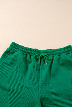 Load image into Gallery viewer, Dark Green Textured Ruffle Split Top and Drawstring Shorts
