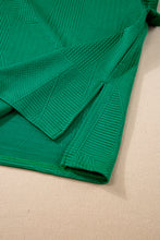 Load image into Gallery viewer, Dark Green Textured Ruffle Split Top and Drawstring Shorts
