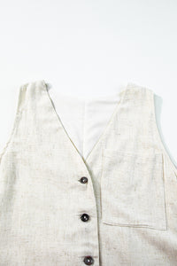 The Clair Sleeveless V Neck Buttoned Front Chest Pocket Romper