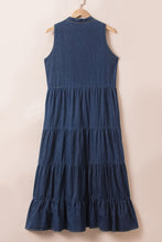 Load image into Gallery viewer, Real Teal Sleeveless Tiered Chambray Maxi Dress
