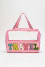 Load image into Gallery viewer, Light Pink TRAVEL Chenille Letter Clear PVC Makeup Bag
