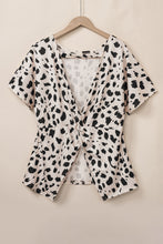 Load image into Gallery viewer, Khaki Leopard Batwing Sleeve Twist Cutout Back T-Shirt
