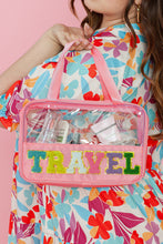Load image into Gallery viewer, Light Pink TRAVEL Chenille Letter Clear PVC Makeup Bag
