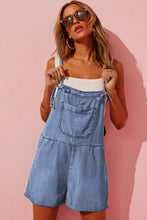 Load image into Gallery viewer, Light Blue Grommet Tie Straps Casual Denim Romper
