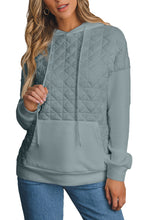 Load image into Gallery viewer, Light Grey Drop Shoulder Quilted Patchwork Kangaroo Pocket Hoodie
