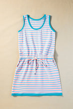 Load image into Gallery viewer, Pink Stripe Contrast Trim Pocketed Casual Tank Dress
