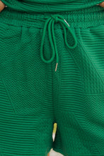 Load image into Gallery viewer, Dark Green Textured Ruffle Split Top and Drawstring Shorts
