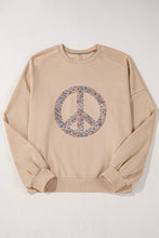 Load image into Gallery viewer, Pale Khaki Floral Peace Sign Graphic Washed Terry Plus Size Sweatshirt
