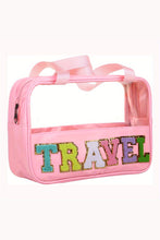 Load image into Gallery viewer, Light Pink TRAVEL Chenille Letter Clear PVC Makeup Bag
